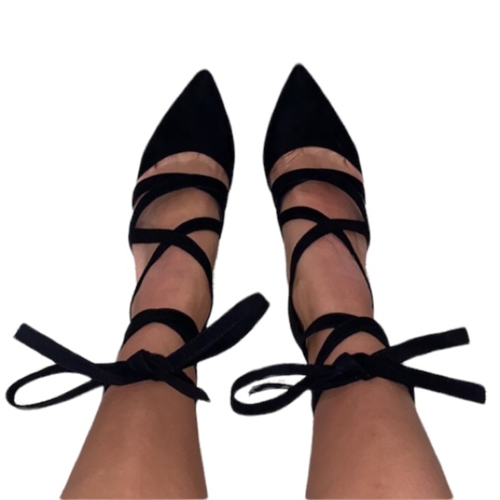 Aldo faux suede black tie up wrap stiletto heels, 7.5 - Picture 5 of 8